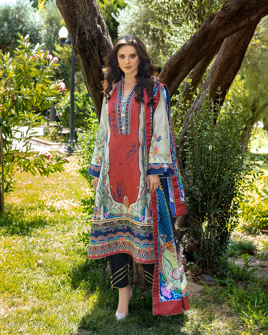 Mushq Hemline Nirvana Echoes Of Serneity Raw Silk Unstitched 3Pc Suit - Ethereal Gleam