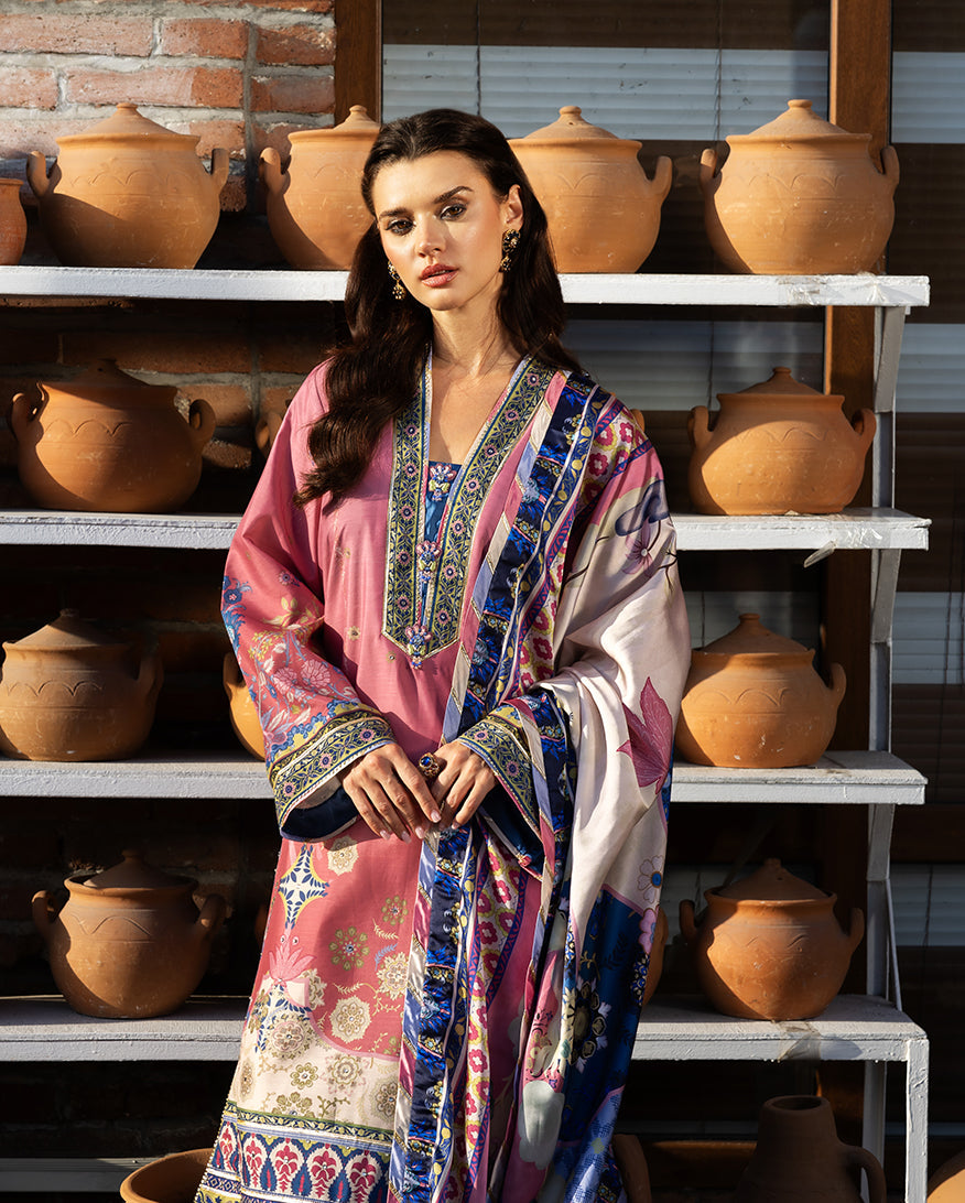 Mushq Hemline Nirvana Echoes Of Serneity Raw Silk Unstitched 3Pc Suit - Meridian Bloom
