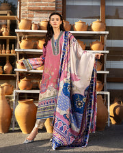 Mushq Hemline Nirvana Echoes Of Serneity Raw Silk Unstitched 3Pc Suit - Meridian Bloom