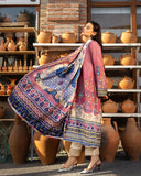 Mushq Hemline Nirvana Echoes Of Serneity Raw Silk Unstitched 3Pc Suit - Meridian Bloom