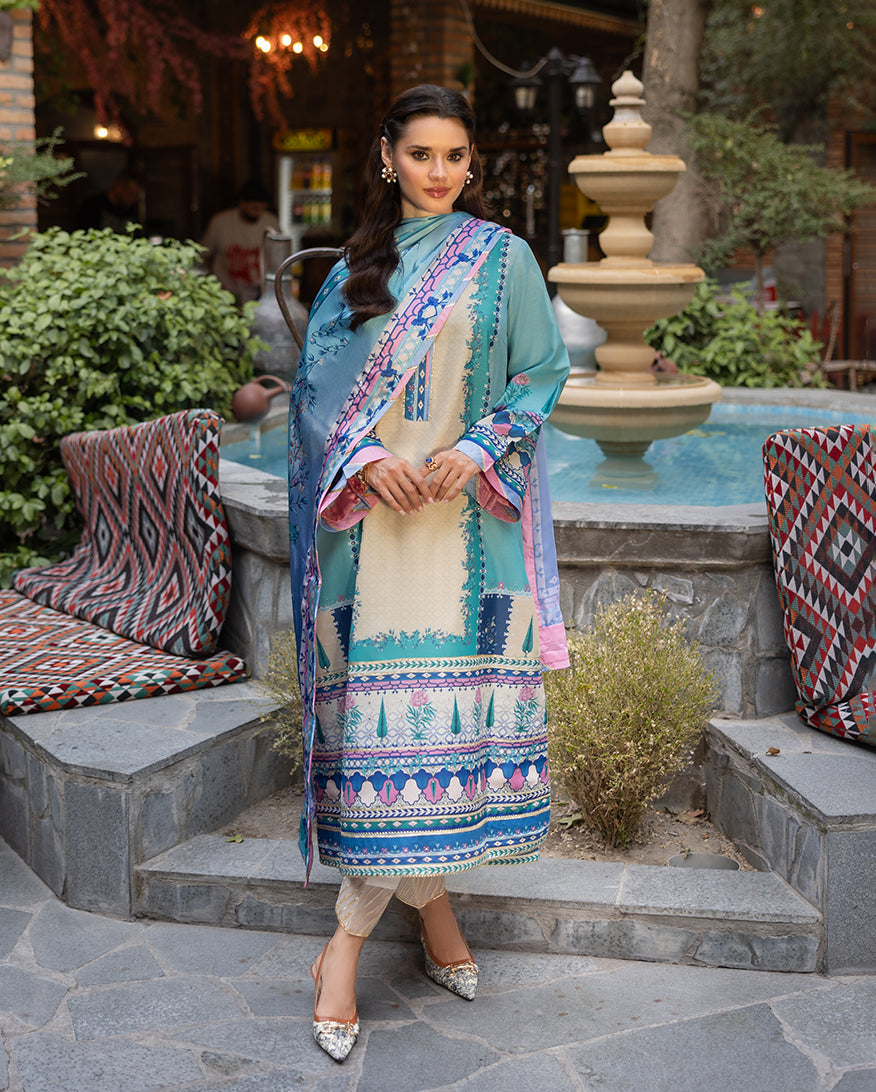 Mushq Hemline Nirvana Echoes Of Serneity Raw Silk Unstitched 3Pc Suit - Seraphic Dust
