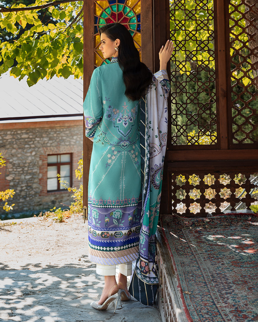 Mushq Hemline Nirvana Echoes Of Serneity Raw Silk Unstitched 3Pc Suit - Lunar Dew
