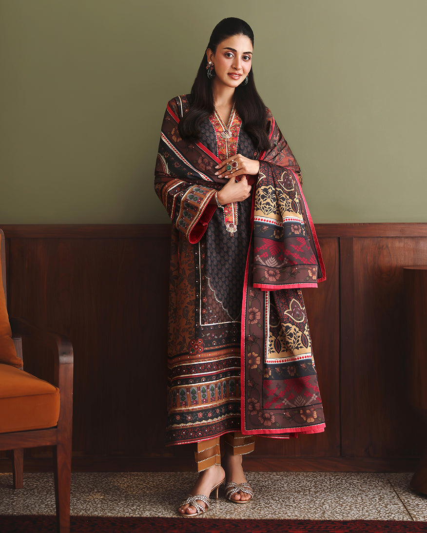 Mushq Nirvana Embroidered Raw Silk Unstitched 3Pc Suit D-03 Effortlessly Me