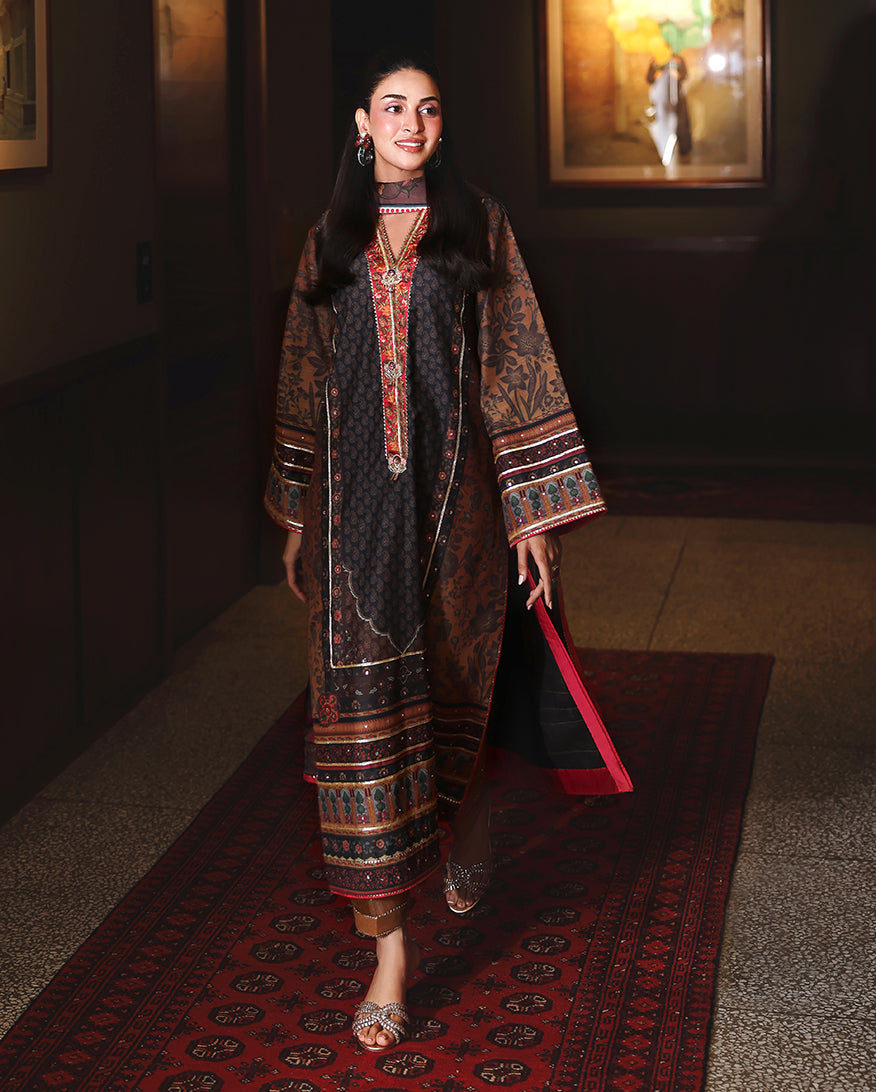 Mushq Nirvana Embroidered Raw Silk Unstitched 3Pc Suit D-03 Effortlessly Me