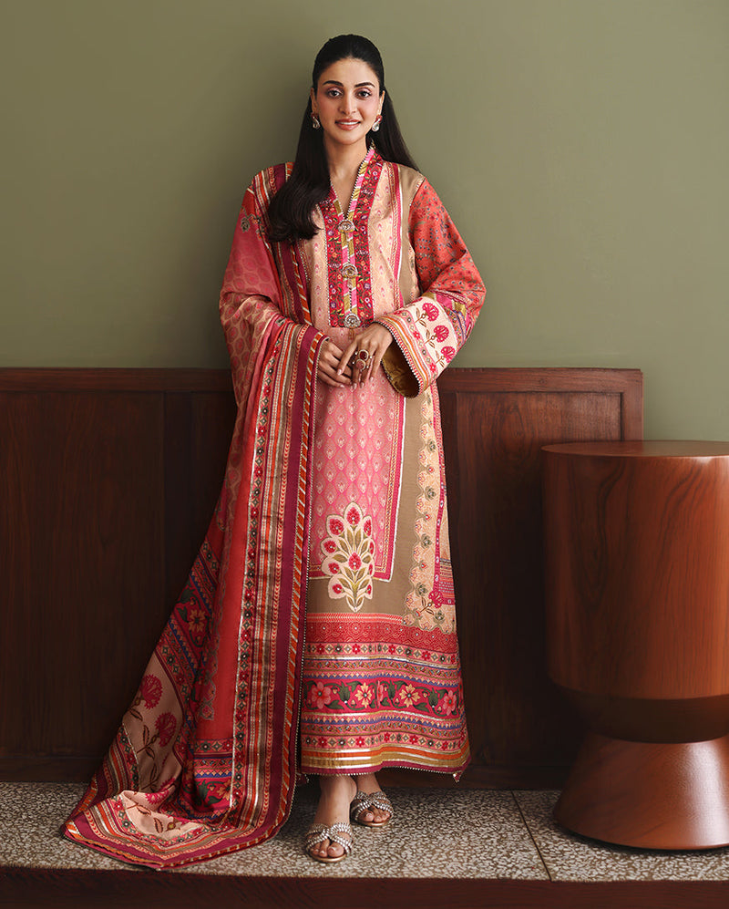 Mushq Nirvana Embroidered Raw Silk Unstitched 3Pc Suit D-04 Rose Mood