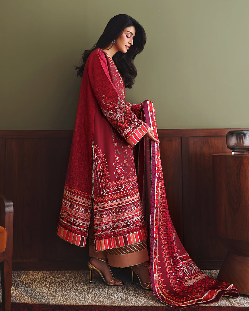 Mushq Nirvana Embroidered Raw Silk Unstitched 3Pc Suit D-06 Soft Spotlight