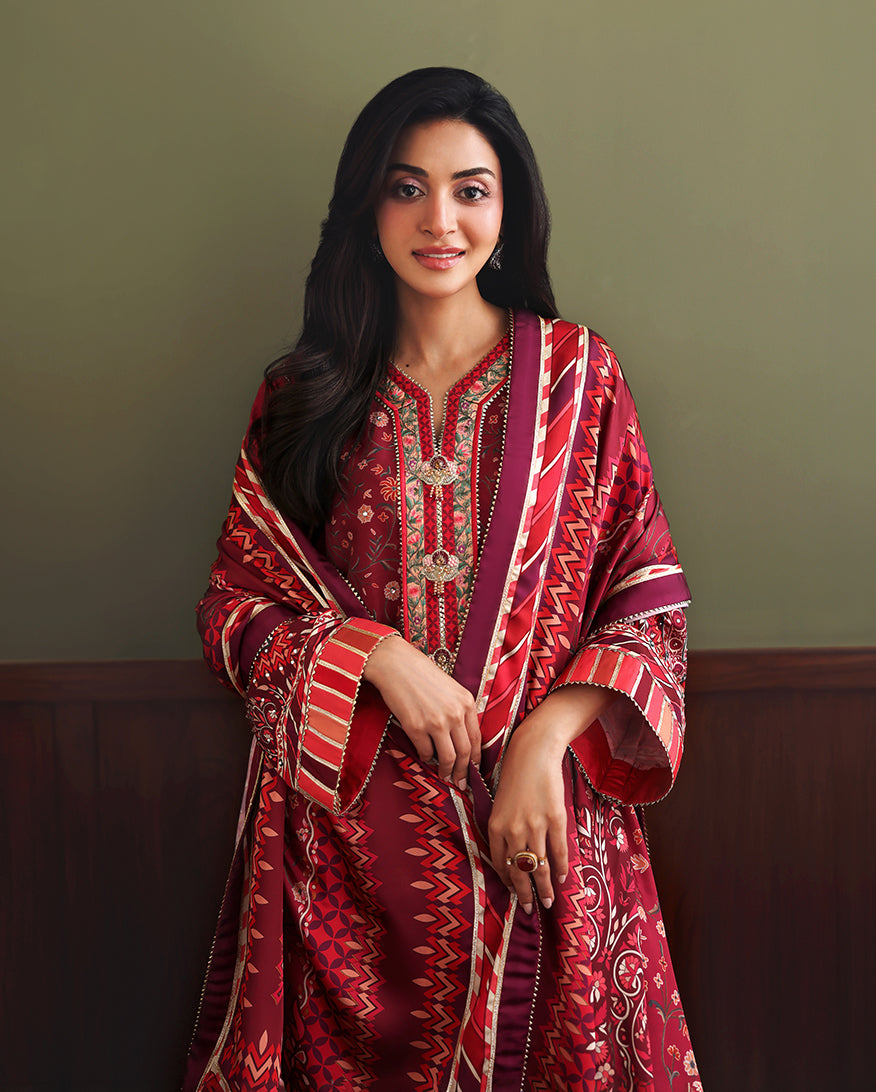 Mushq Nirvana Embroidered Raw Silk Unstitched 3Pc Suit D-06 Soft Spotlight