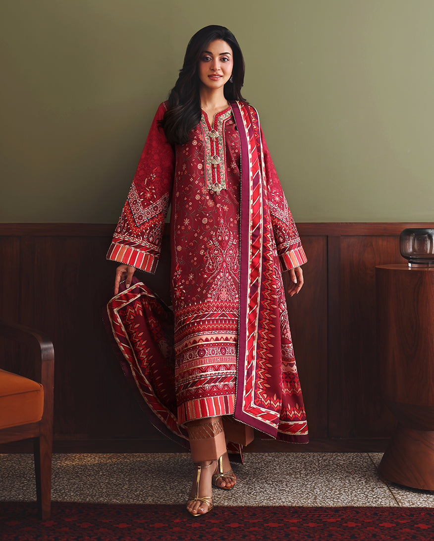 Mushq Nirvana Embroidered Raw Silk Unstitched 3Pc Suit D-06 Soft Spotlight