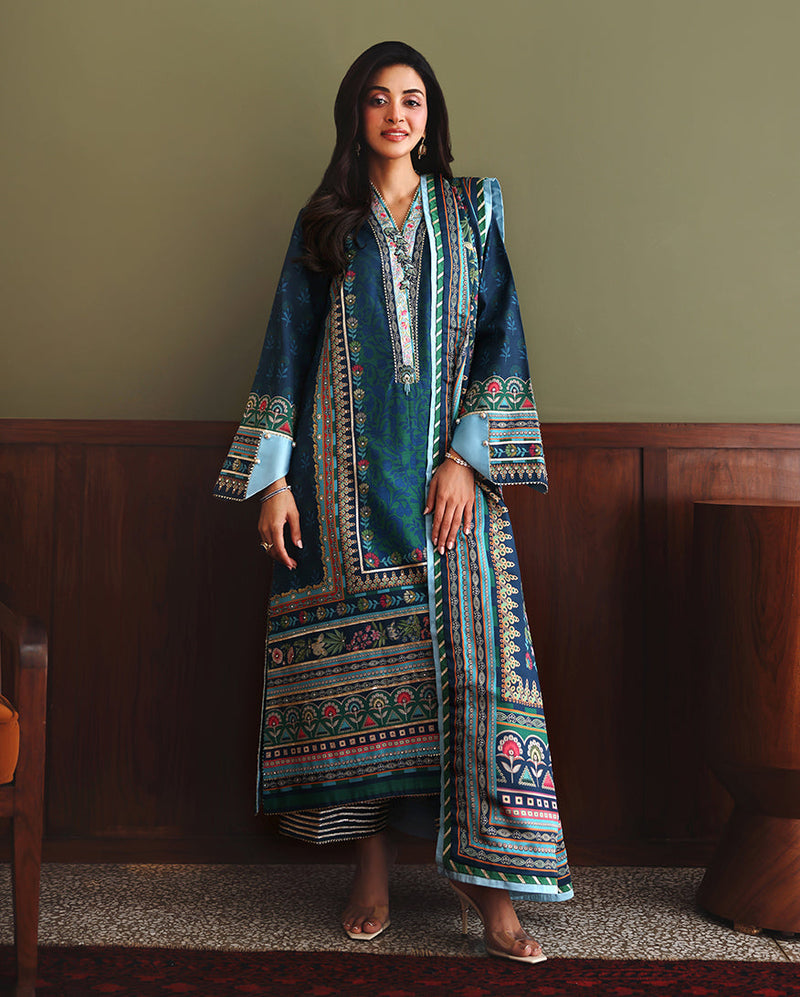 Mushq Nirvana Embroidered Raw Silk Unstitched 3Pc Suit D-07 Scene Stealer