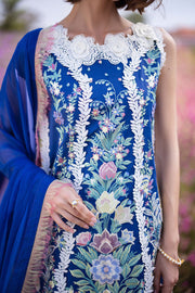 Mushq Hemline The Secerat Garden Unstitched Lawn 3Pc Suit HML24-2B Blue Morpho
