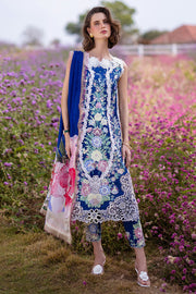 Mushq Hemline The Secerat Garden Unstitched Lawn 3Pc Suit HML24-2B Blue Morpho