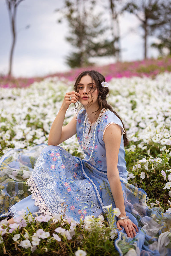 Mushq Hemline The Secerat Garden Unstitched Lawn 3Pc Suit HML24-8A Myosotis