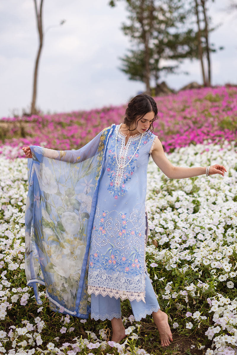 Mushq Hemline The Secerat Garden Unstitched Lawn 3Pc Suit HML24-8A Myosotis
