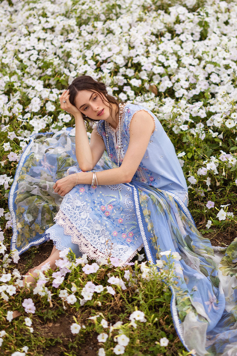 Mushq Hemline The Secerat Garden Unstitched Lawn 3Pc Suit HML24-8A Myosotis