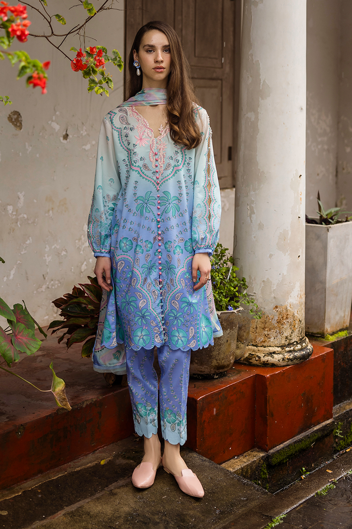 Mushq Hemline La Dolce Prints Unstitched 3Pc Suit HLM25-04B Ameta
