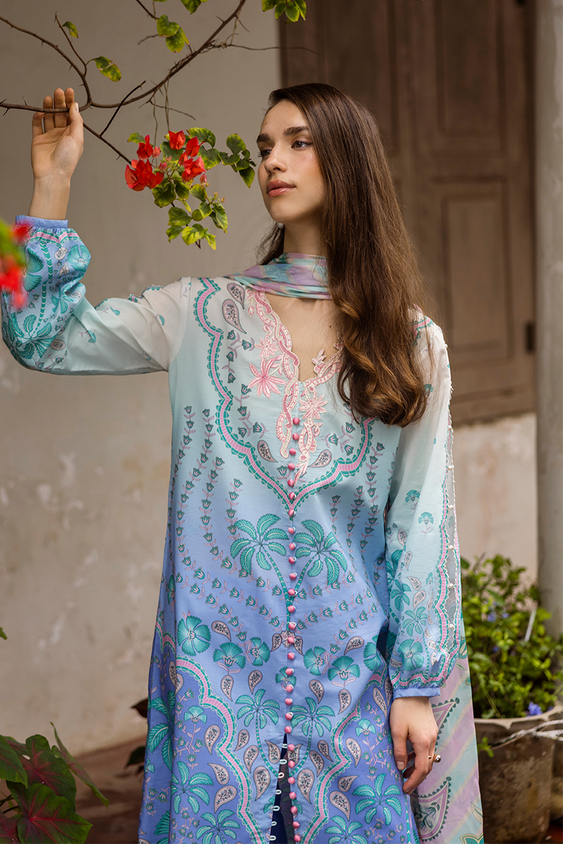 Mushq Hemline La Dolce Prints Unstitched 3Pc Suit HLM25-04B Ameta