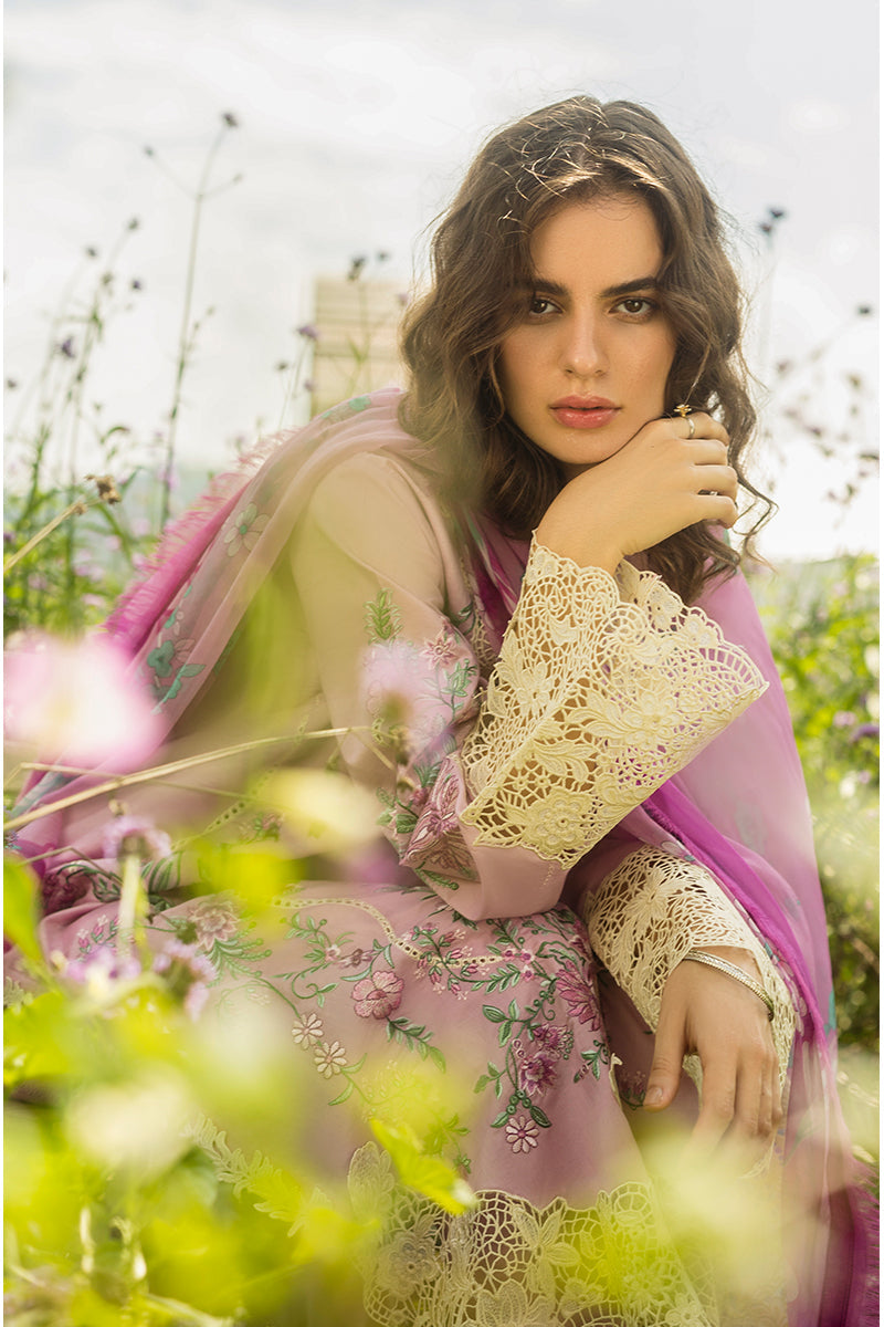 Mushq Hemline The Secerat Garden Unstitched Lawn 3Pc Suit - Lavendar Whispers