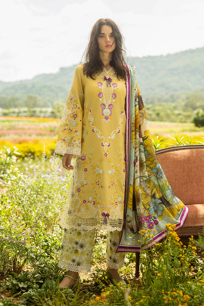 Mushq Hemline The Secerat Garden Unstitched Lawn 3Pc Suit - Faded Sunflower