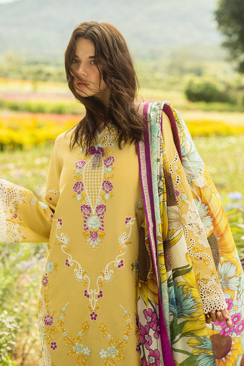 Mushq Hemline The Secerat Garden Unstitched Lawn 3Pc Suit - Faded Sunflower