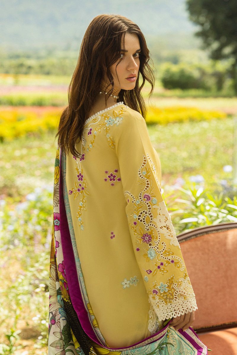 Mushq Hemline The Secerat Garden Unstitched Lawn 3Pc Suit - Faded Sunflower