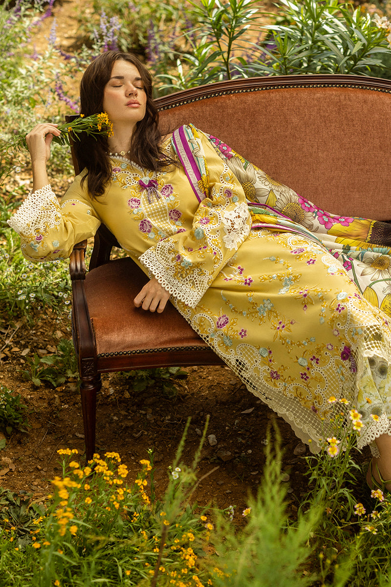 Mushq Hemline The Secerat Garden Unstitched Lawn 3Pc Suit - Faded Sunflower