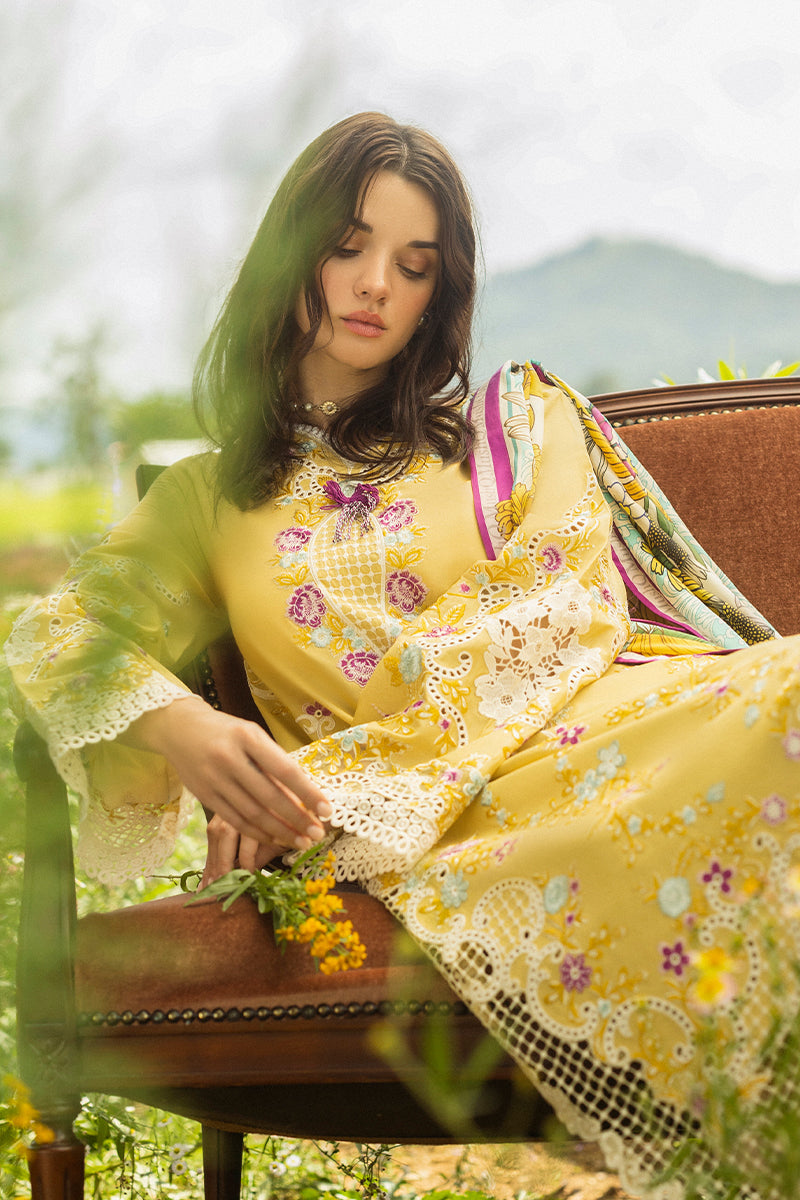 Mushq Hemline The Secerat Garden Unstitched Lawn 3Pc Suit - Faded Sunflower