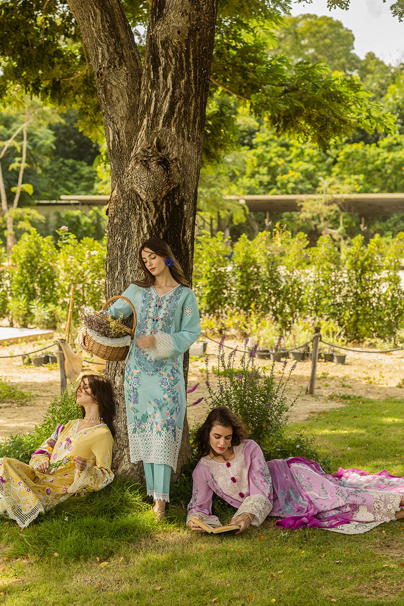 Mushq Hemline The Secerat Garden Unstitched Lawn 3Pc Suit - Whimsical Wisteria