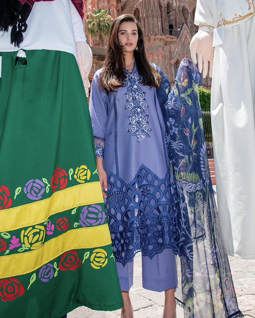 Mushq Hemline Odyssey Embroidered Lawn Unstitched 3Pc Suit - Juana