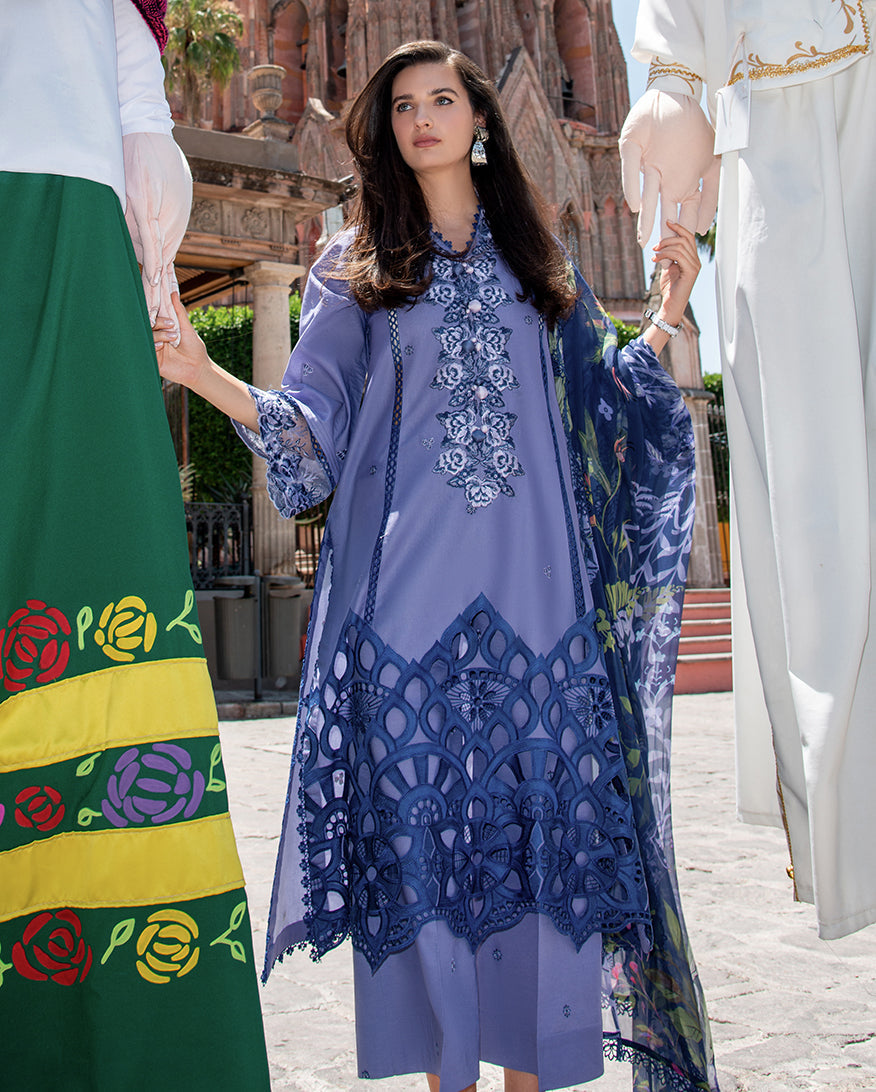 Mushq Hemline Odyssey Embroidered Lawn Unstitched 3Pc Suit - Juana