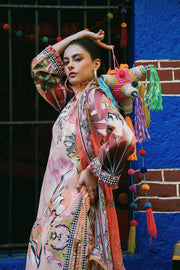 Hemline by Mushq La Dolce Unstitched Lawn 3Pc Suit D-04A Peach Poppies