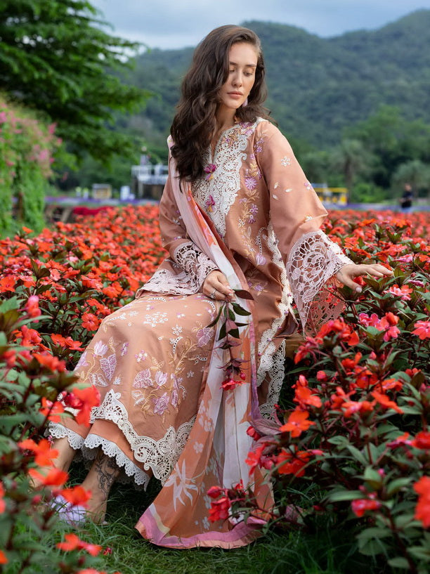 Mushq Hemline The Secerat Garden Unstitched Lawn 3Pc Suit - Rosette Reverie