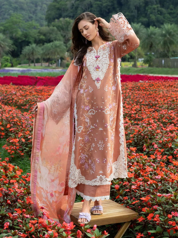 Mushq Hemline The Secerat Garden Unstitched Lawn 3Pc Suit - Rosette Reverie