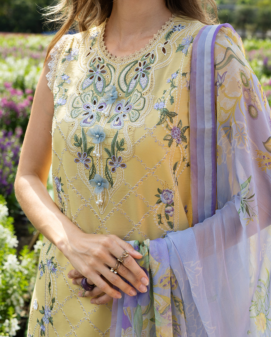 Mushq Hemline The Secerat Garden Unstitched Lawn 3Pc Suit - Sunlit Meadow