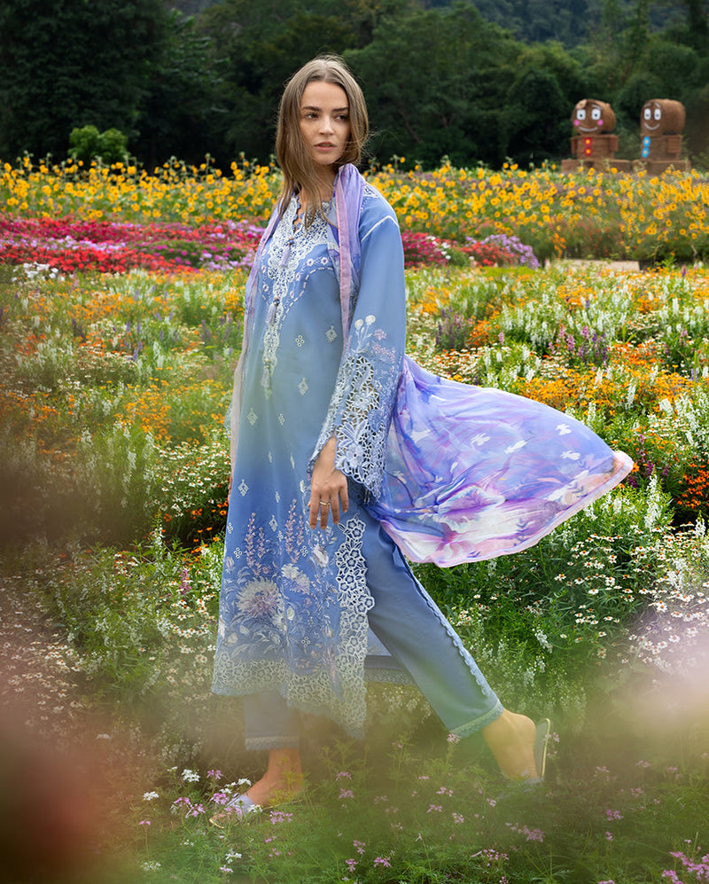 Mushq Hemline The Secerat Garden Unstitched Lawn 3Pc Suit - Azure Bloom