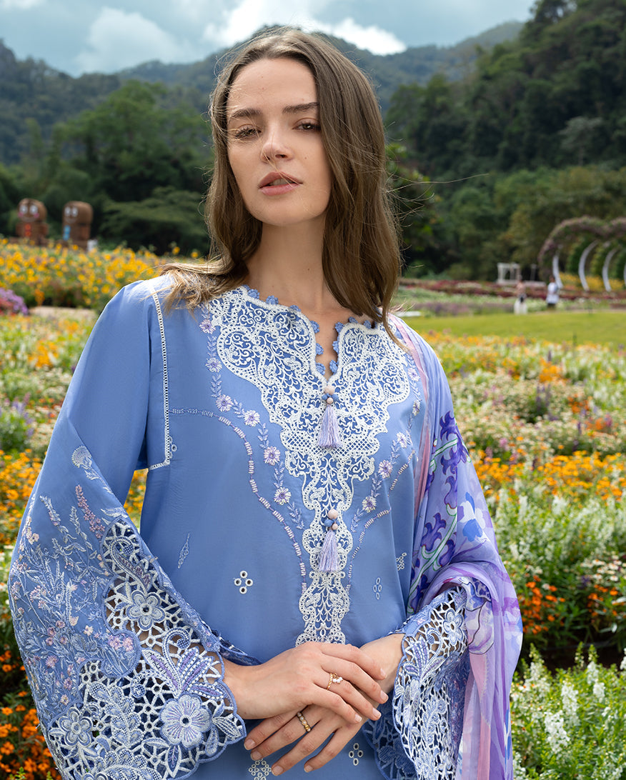 Mushq Hemline The Secerat Garden Unstitched Lawn 3Pc Suit - Azure Bloom