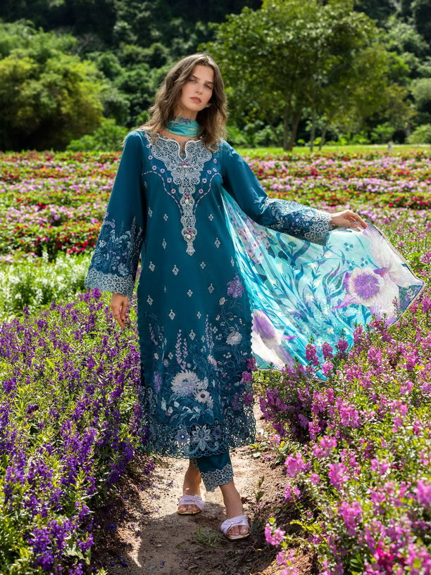 Mushq Hemline The Secerat Garden Unstitched Lawn 3Pc Suit - Emerald Fern