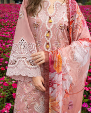 Mushq Hemline The Secerat Garden Unstitched Lawn 3Pc Suit - Peach Blossom