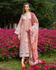 Mushq Hemline The Secerat Garden Unstitched Lawn 3Pc Suit - Peach Blossom