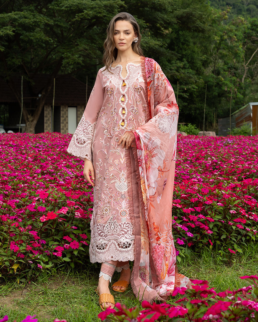 Mushq Hemline The Secerat Garden Unstitched Lawn 3Pc Suit - Peach Blossom