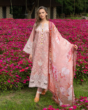 Mushq Hemline The Secerat Garden Unstitched Lawn 3Pc Suit - Peach Blossom