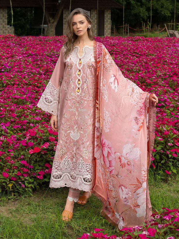 Mushq Hemline The Secerat Garden Unstitched Lawn 3Pc Suit - Peach Blossom
