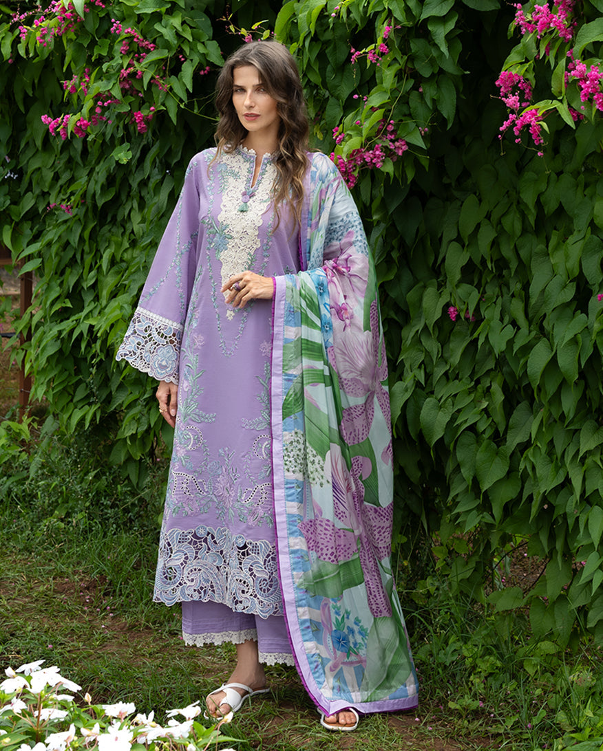 Mushq Hemline The Secerat Garden Unstitched Lawn 3Pc Suit - Dewdrop Dance