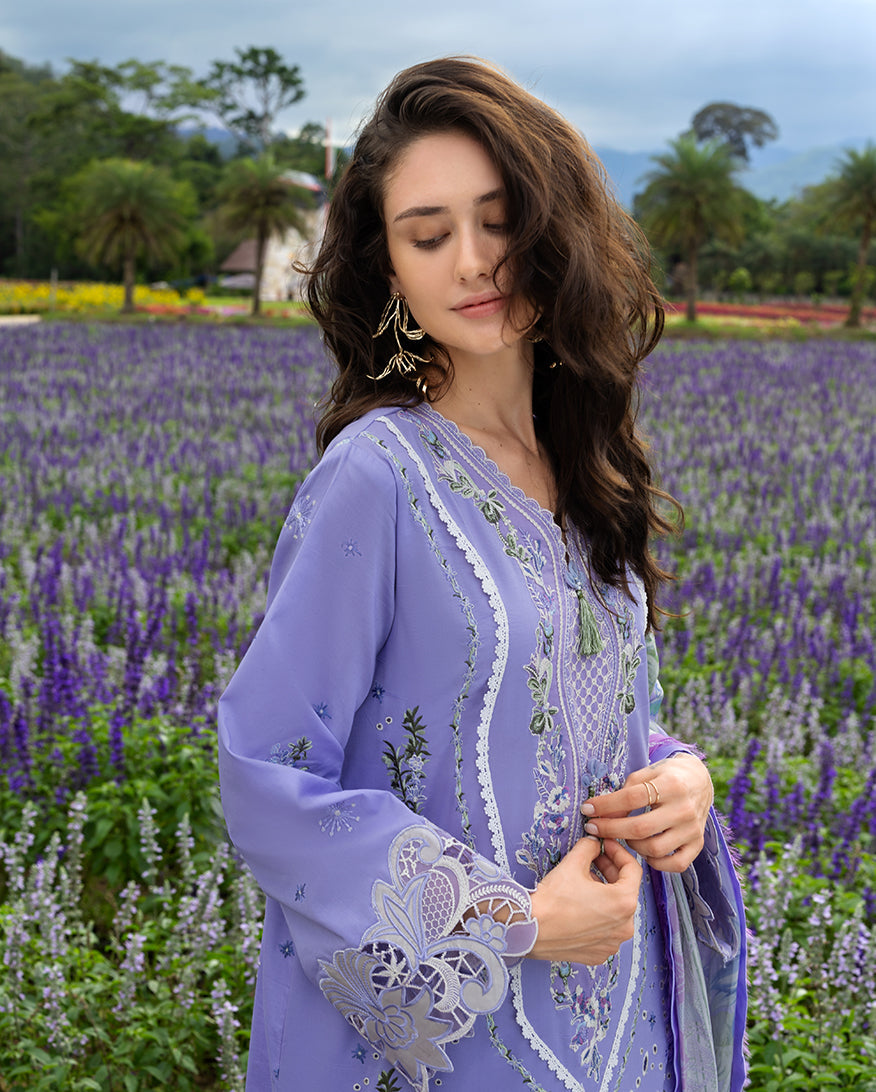 Mushq Hemline The Secerat Garden Unstitched Lawn 3Pc Suit - Daisy Reverie