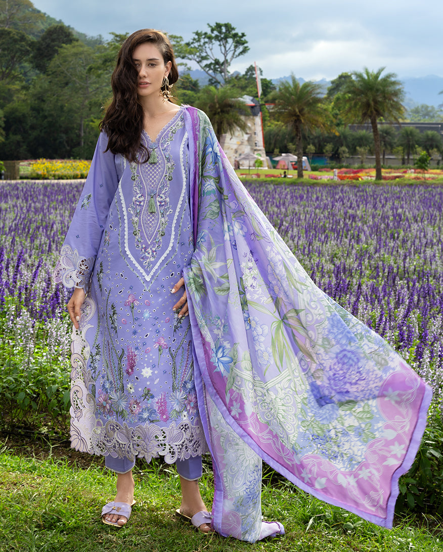 Mushq Hemline The Secerat Garden Unstitched Lawn 3Pc Suit - Daisy Reverie