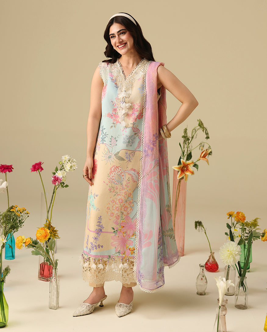 Mushq Hemline Soleil Prints Unstitched 3Pc Suit HLM26-01 Bellarosa