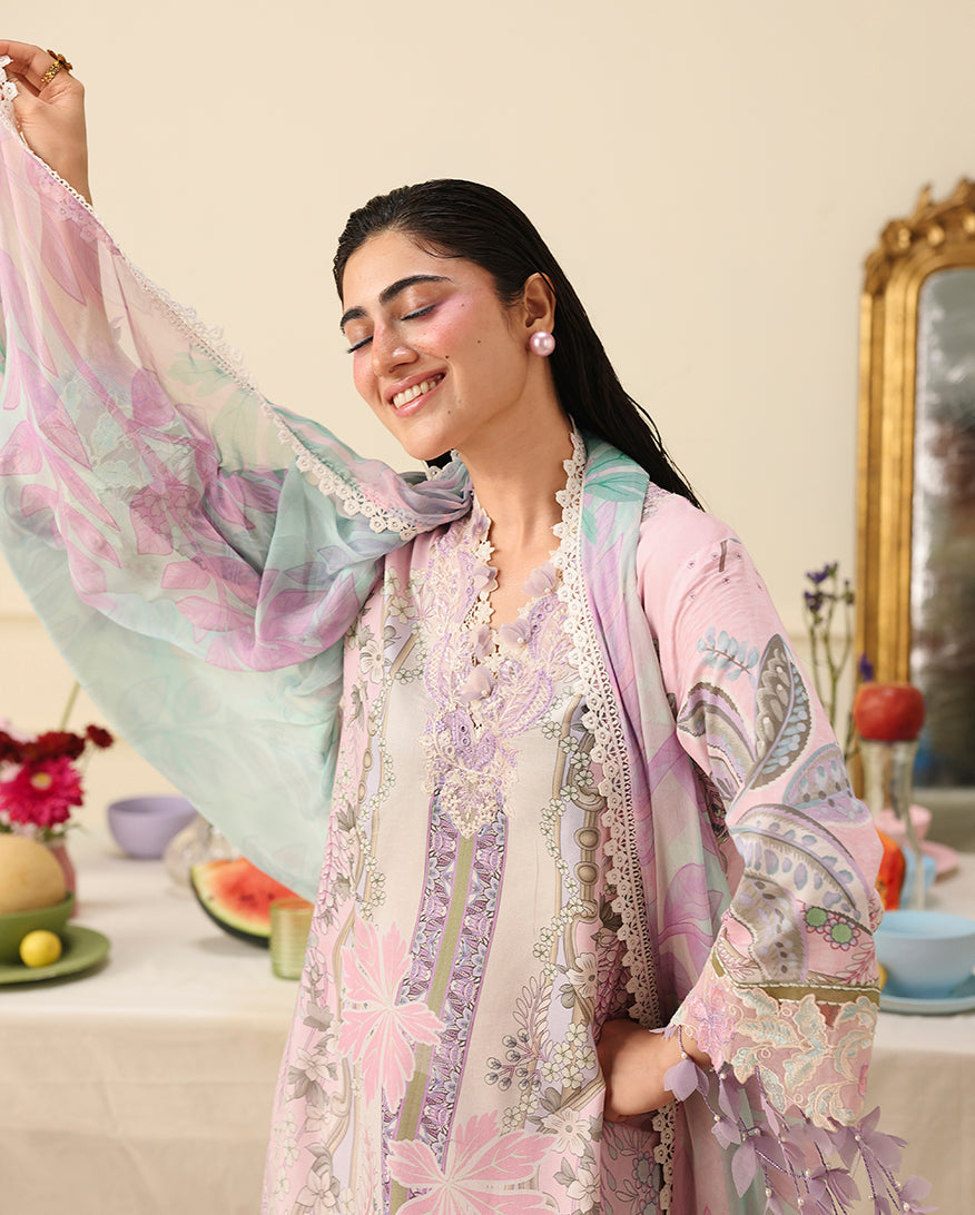 Mushq Hemline Soleil Prints Unstitched 3Pc Suit HLM26-02 Serena Bloom
