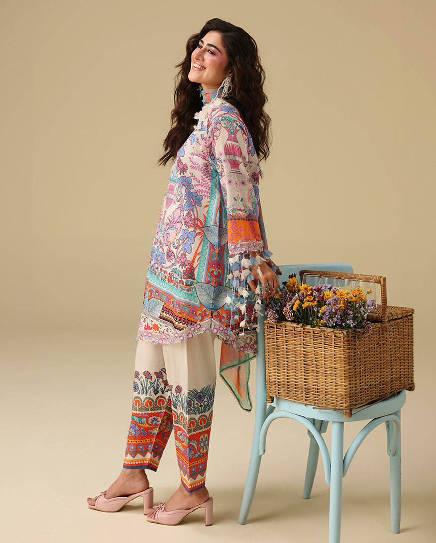 Mushq Hemline Soleil Prints Unstitched 3Pc Suit HLM26-05 Eden Whisper