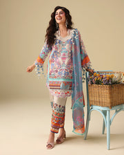 Mushq Hemline Soleil Prints Unstitched 3Pc Suit HLM26-05 Eden Whisper