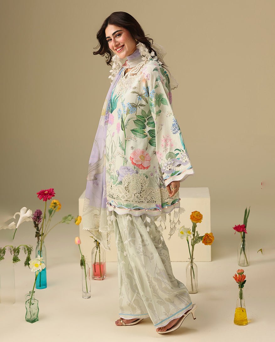 Mushq Hemline Soleil Prints Unstitched 3Pc Suit HLM26-06 Vanilla Lush