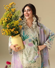 Mushq Hemline Soleil Prints Unstitched 3Pc Suit HLM26-06 Vanilla Lush